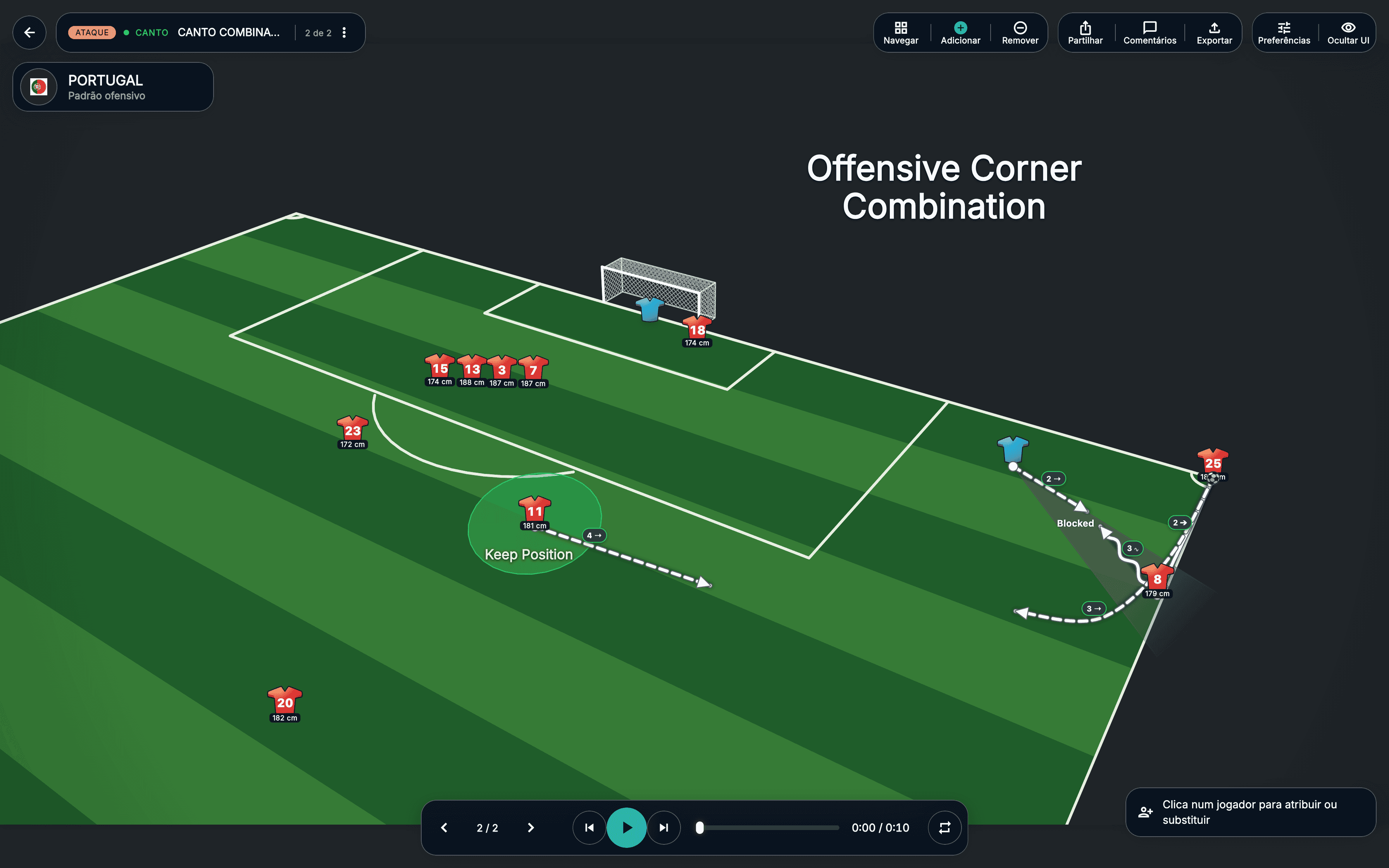 Xtactic tactical play with numbered jerseys and player movements